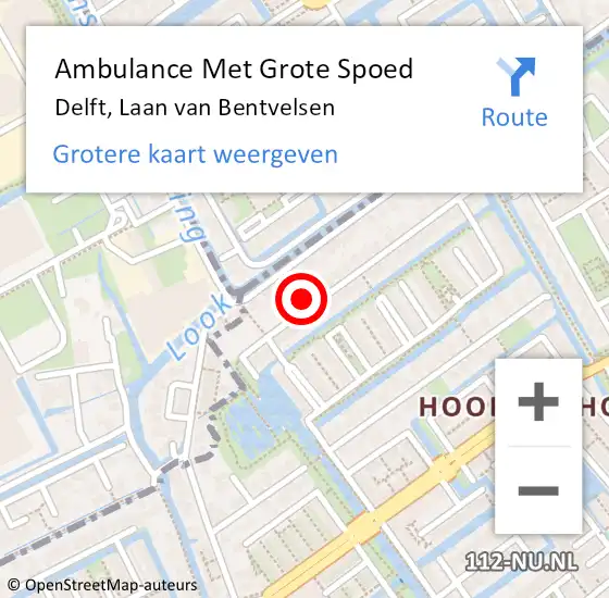 Locatie op kaart van de 112 melding: Ambulance Met Grote Spoed Naar Delft, Laan van Bentvelsen op 17 november 2022 15:48