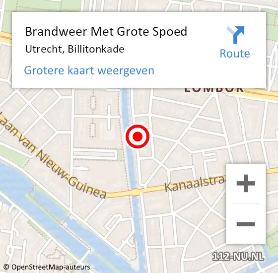 Locatie op kaart van de 112 melding: Brandweer Met Grote Spoed Naar Utrecht, Billitonkade op 17 november 2022 15:52