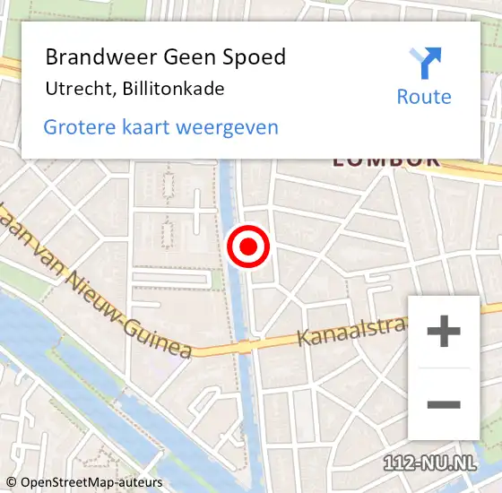 Locatie op kaart van de 112 melding: Brandweer Geen Spoed Naar Utrecht, Billitonkade op 17 november 2022 15:55