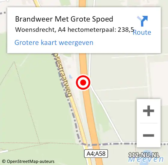 Locatie op kaart van de 112 melding: Brandweer Met Grote Spoed Naar Woensdrecht, A4 hectometerpaal: 238,5 op 17 november 2022 16:20