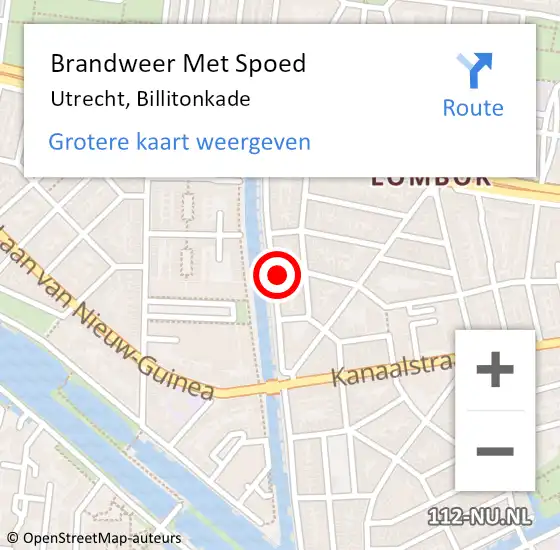 Locatie op kaart van de 112 melding: Brandweer Met Spoed Naar Utrecht, Billitonkade op 17 november 2022 16:25