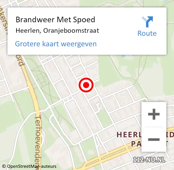 Locatie op kaart van de 112 melding: Brandweer Met Spoed Naar Heerlen, Oranjeboomstraat op 17 november 2022 16:58