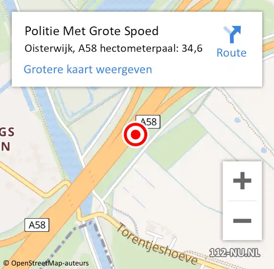 Locatie op kaart van de 112 melding: Politie Met Grote Spoed Naar Oisterwijk, A58 hectometerpaal: 34,6 op 17 november 2022 17:35