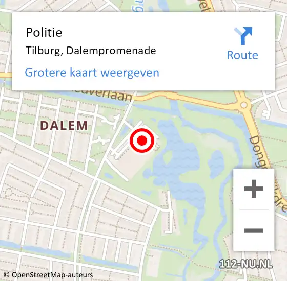 Locatie op kaart van de 112 melding: Politie Tilburg, Dalempromenade op 17 november 2022 17:37