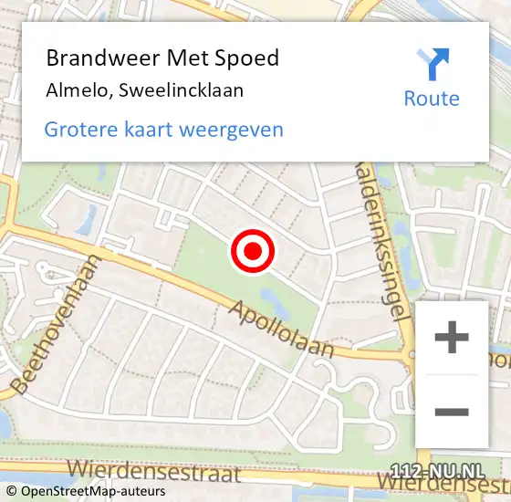 Locatie op kaart van de 112 melding: Brandweer Met Spoed Naar Almelo, Sweelincklaan op 17 november 2022 17:39