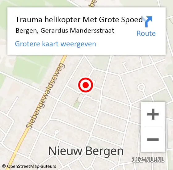 Locatie op kaart van de 112 melding: Trauma helikopter Met Grote Spoed Naar Bergen, Gerardus Mandersstraat op 17 november 2022 17:45