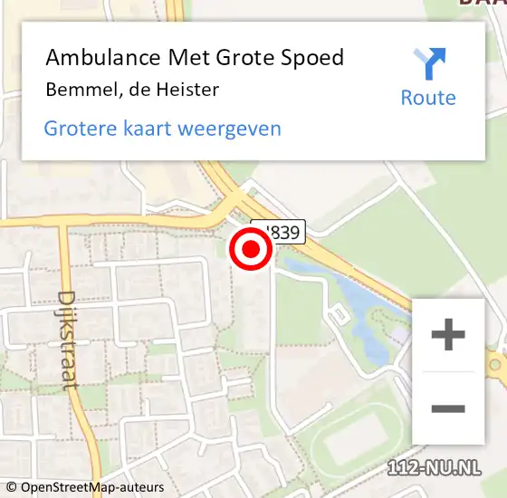 Locatie op kaart van de 112 melding: Ambulance Met Grote Spoed Naar Bemmel, de Heister op 17 november 2022 17:45