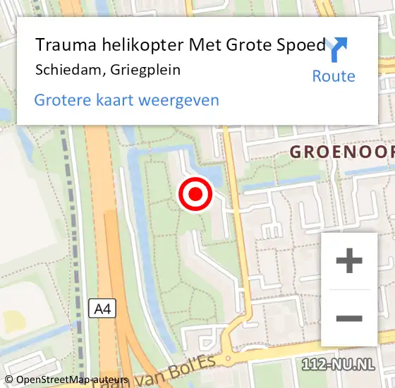 Locatie op kaart van de 112 melding: Trauma helikopter Met Grote Spoed Naar Schiedam, Griegplein op 17 november 2022 18:05