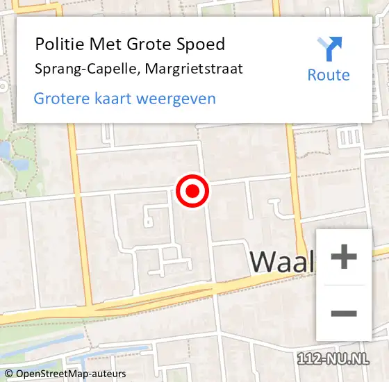 Locatie op kaart van de 112 melding: Politie Met Grote Spoed Naar Sprang-Capelle, Margrietstraat op 17 november 2022 18:14