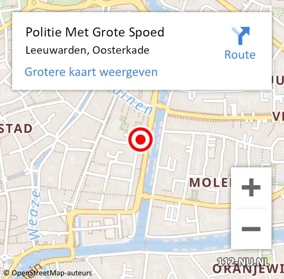 Locatie op kaart van de 112 melding: Politie Met Grote Spoed Naar Leeuwarden, Oosterkade op 17 november 2022 18:33