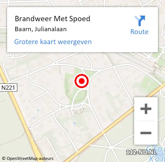 Locatie op kaart van de 112 melding: Brandweer Met Spoed Naar Baarn, Julianalaan op 17 november 2022 18:41