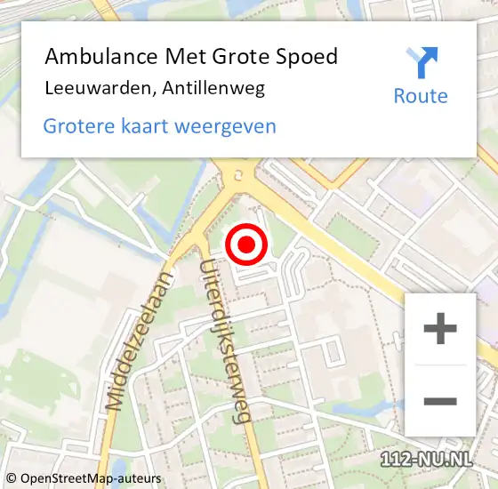 Locatie op kaart van de 112 melding: Ambulance Met Grote Spoed Naar Leeuwarden, Antillenweg op 17 november 2022 19:02