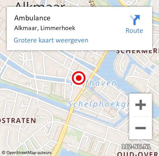 Locatie op kaart van de 112 melding: Ambulance Alkmaar, Limmerhoek op 17 november 2022 19:04