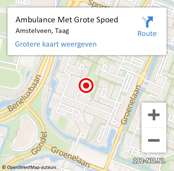 Locatie op kaart van de 112 melding: Ambulance Met Grote Spoed Naar Amstelveen, Taag op 17 november 2022 19:11