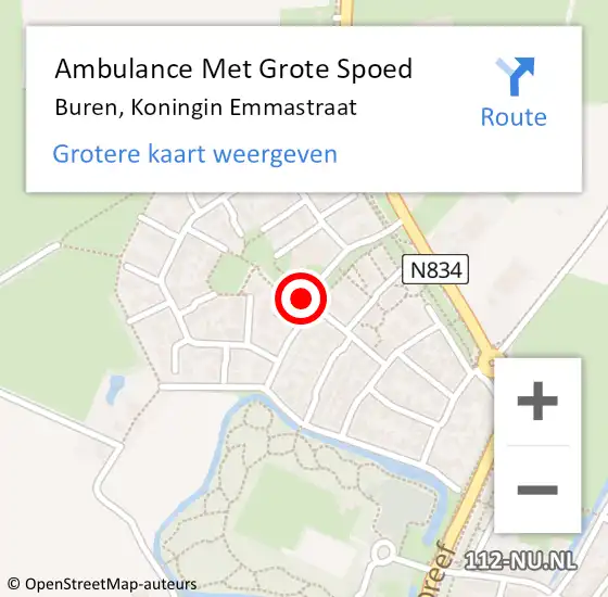 Locatie op kaart van de 112 melding: Ambulance Met Grote Spoed Naar Buren, Koningin Emmastraat op 17 november 2022 19:17