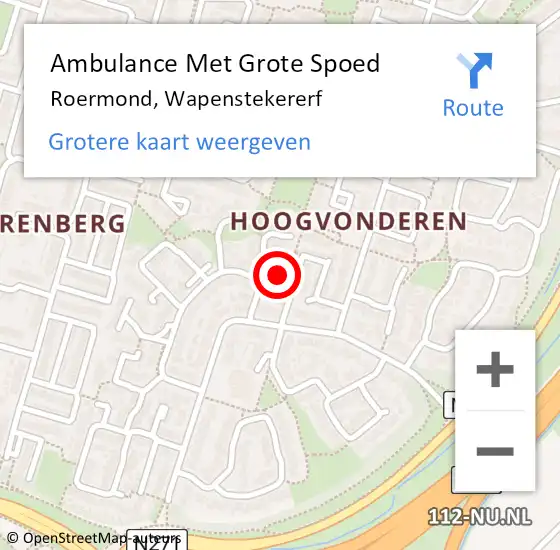 Locatie op kaart van de 112 melding: Ambulance Met Grote Spoed Naar Roermond, Wapenstekererf op 17 november 2022 19:33