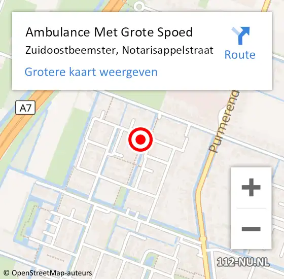 Locatie op kaart van de 112 melding: Ambulance Met Grote Spoed Naar Zuidoostbeemster, Notarisappelstraat op 17 november 2022 20:48