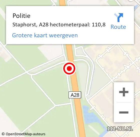 Locatie op kaart van de 112 melding: Politie Staphorst, A28 hectometerpaal: 110,8 op 17 november 2022 20:51