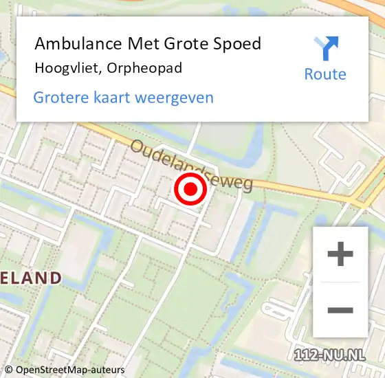 Locatie op kaart van de 112 melding: Ambulance Met Grote Spoed Naar Hoogvliet, Orpheopad op 17 november 2022 20:52