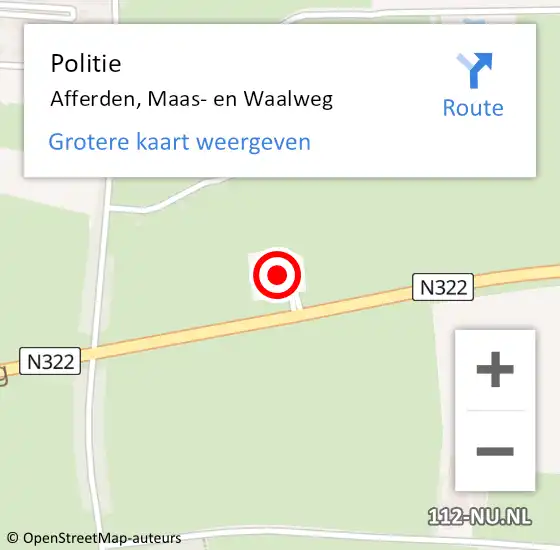 Locatie op kaart van de 112 melding: Politie Afferden, Maas- en Waalweg op 17 november 2022 21:26