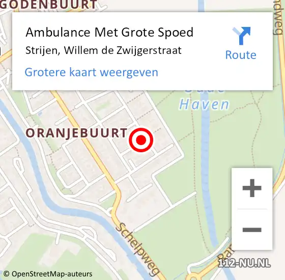 Locatie op kaart van de 112 melding: Ambulance Met Grote Spoed Naar Strijen, Willem de Zwijgerstraat op 17 november 2022 23:06