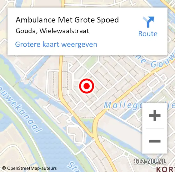 Locatie op kaart van de 112 melding: Ambulance Met Grote Spoed Naar Gouda, Wielewaalstraat op 18 november 2022 00:05