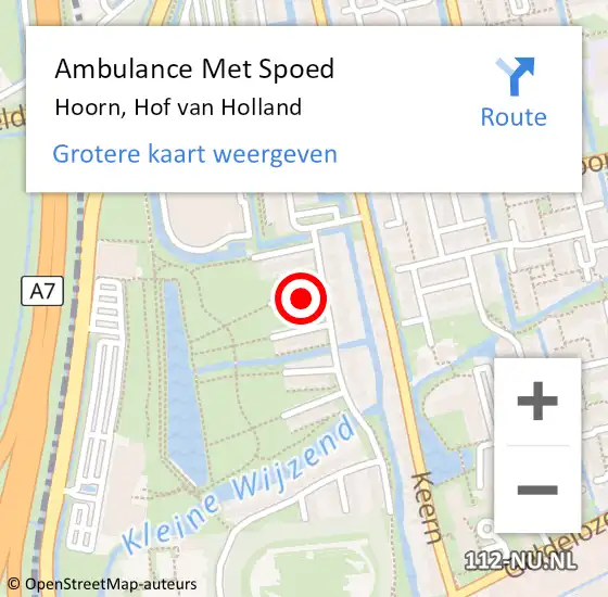 Locatie op kaart van de 112 melding: Ambulance Met Spoed Naar Hoorn, Hof van Holland op 18 november 2022 01:56