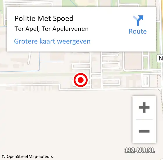 Locatie op kaart van de 112 melding: Politie Met Spoed Naar Ter Apel, Ter Apelervenen op 18 november 2022 03:20