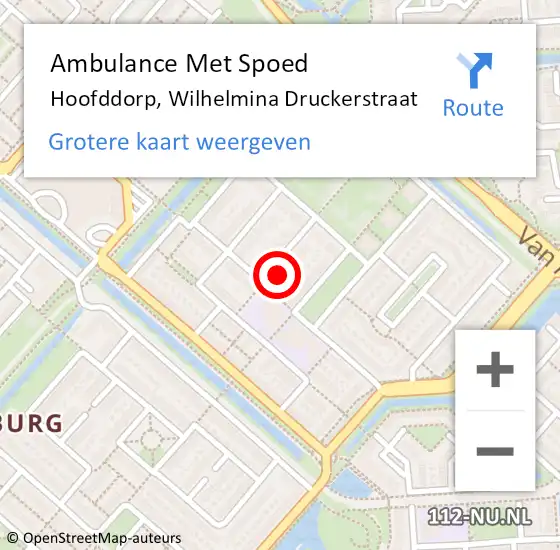 Locatie op kaart van de 112 melding: Ambulance Met Spoed Naar Hoofddorp, Wilhelmina Druckerstraat op 18 november 2022 04:18