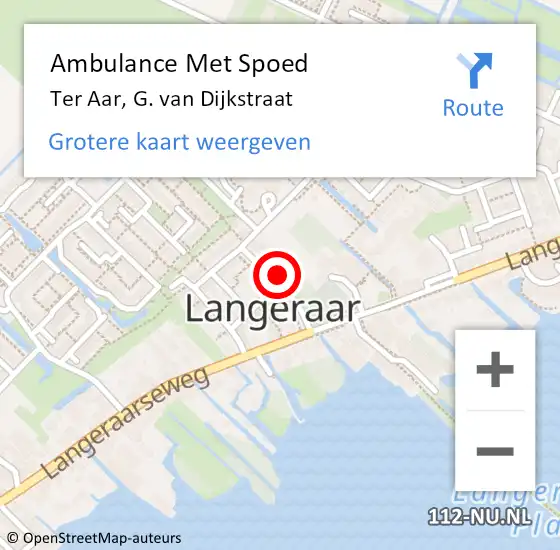 Locatie op kaart van de 112 melding: Ambulance Met Spoed Naar Ter Aar, G. van Dijkstraat op 18 november 2022 05:10