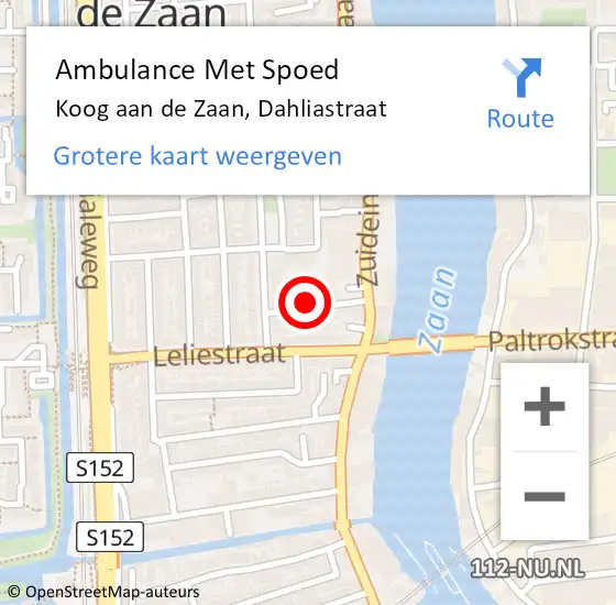 Locatie op kaart van de 112 melding: Ambulance Met Spoed Naar Koog aan de Zaan, Dahliastraat op 18 november 2022 07:25