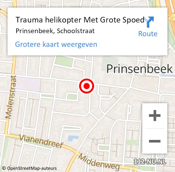 Locatie op kaart van de 112 melding: Trauma helikopter Met Grote Spoed Naar Prinsenbeek, Schoolstraat op 18 november 2022 07:31