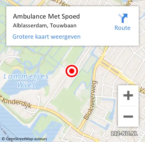 Locatie op kaart van de 112 melding: Ambulance Met Spoed Naar Alblasserdam, Touwbaan op 18 november 2022 07:48