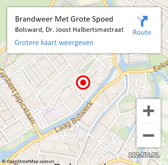 Locatie op kaart van de 112 melding: Brandweer Met Grote Spoed Naar Bolsward, Dr. Joost Halbertsmastraat op 18 november 2022 07:54