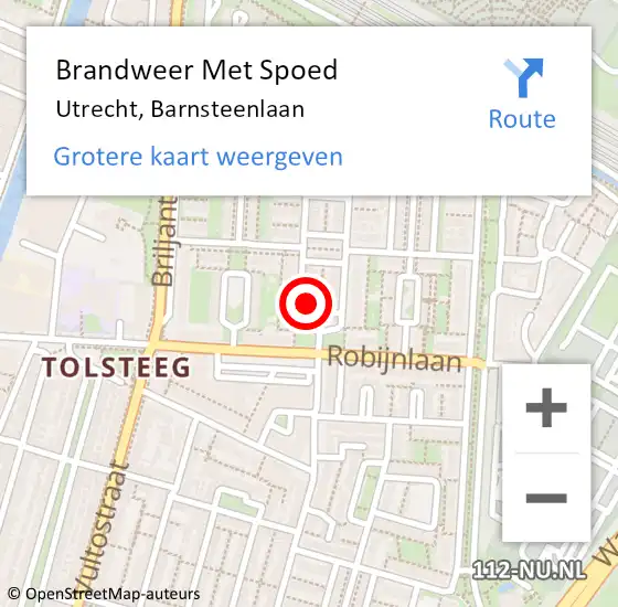 Locatie op kaart van de 112 melding: Brandweer Met Spoed Naar Utrecht, Barnsteenlaan op 18 november 2022 08:05