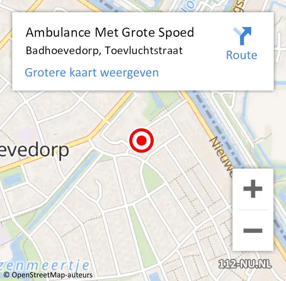 Locatie op kaart van de 112 melding: Ambulance Met Grote Spoed Naar Badhoevedorp, Toevluchtstraat op 18 november 2022 08:15