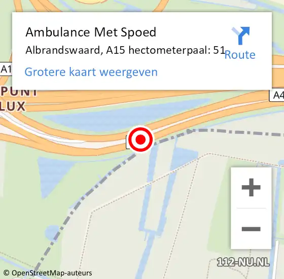 Locatie op kaart van de 112 melding: Ambulance Met Spoed Naar Albrandswaard, A15 hectometerpaal: 51 op 18 november 2022 08:19