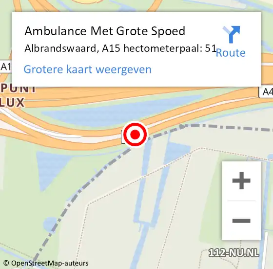 Locatie op kaart van de 112 melding: Ambulance Met Grote Spoed Naar Albrandswaard, A15 hectometerpaal: 51 op 18 november 2022 08:27