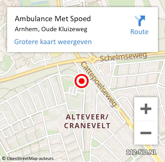 Locatie op kaart van de 112 melding: Ambulance Met Spoed Naar Arnhem, Oude Kluizeweg op 18 november 2022 08:30