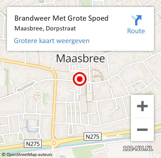 Locatie op kaart van de 112 melding: Brandweer Met Grote Spoed Naar Maasbree, Dorpstraat op 18 november 2022 08:36