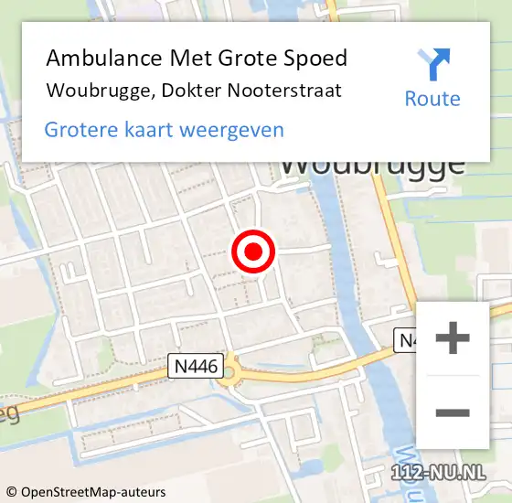 Locatie op kaart van de 112 melding: Ambulance Met Grote Spoed Naar Woubrugge, Dokter Nooterstraat op 18 november 2022 08:36