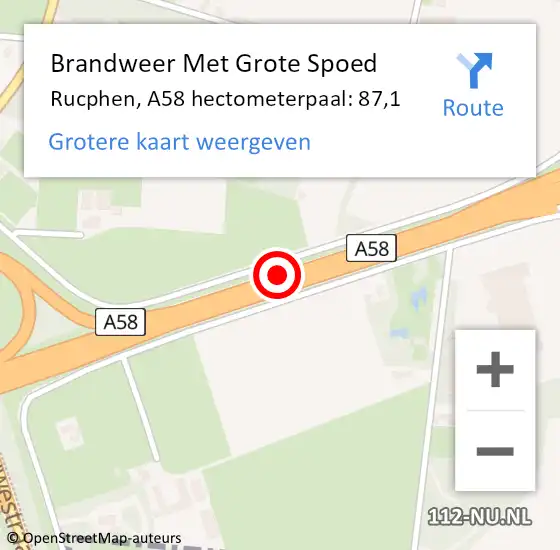 Locatie op kaart van de 112 melding: Brandweer Met Grote Spoed Naar Rucphen, A58 hectometerpaal: 87,1 op 18 november 2022 08:40
