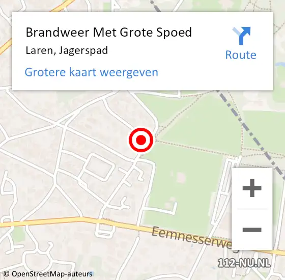 Locatie op kaart van de 112 melding: Brandweer Met Grote Spoed Naar Laren, Jagerspad op 18 november 2022 08:57