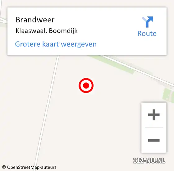 Locatie op kaart van de 112 melding: Brandweer Klaaswaal, Boomdijk op 18 november 2022 09:30