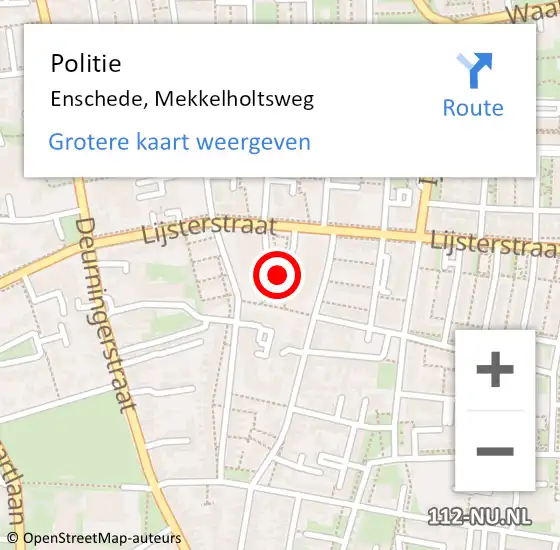 Locatie op kaart van de 112 melding: Politie Enschede, Mekkelholtsweg op 18 november 2022 09:38