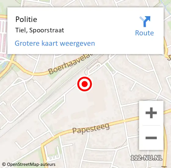 Locatie op kaart van de 112 melding: Politie Tiel, Spoorstraat op 18 november 2022 10:23