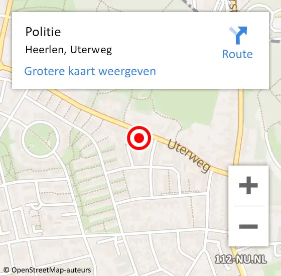 Locatie op kaart van de 112 melding: Politie Heerlen, Uterweg op 18 november 2022 10:49