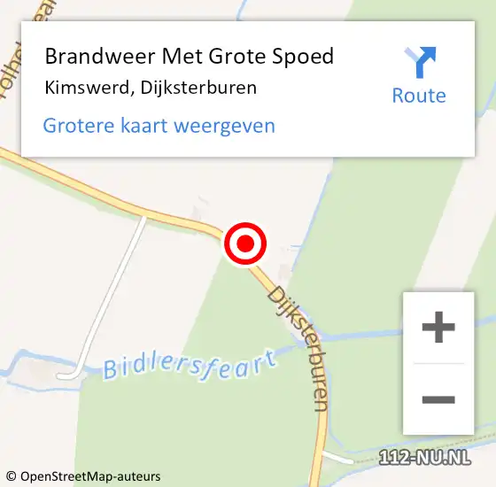 Locatie op kaart van de 112 melding: Brandweer Met Grote Spoed Naar Kimswerd, Dijksterburen op 18 november 2022 12:02