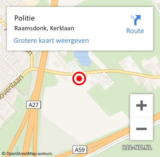Locatie op kaart van de 112 melding: Politie Raamsdonk, Kerklaan op 18 november 2022 12:02