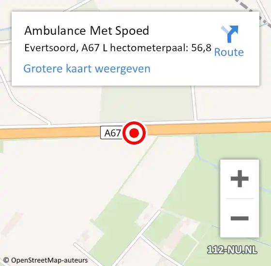 Locatie op kaart van de 112 melding: Ambulance Met Spoed Naar Evertsoord, A67 L hectometerpaal: 56,8 op 5 augustus 2014 12:23